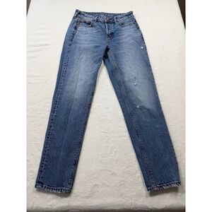 American Eagle Tomgirl Jeans Womens 00 Short Blue Good Distressed Button Fly